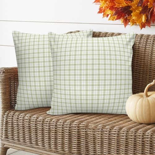 Sage Green Checkered 16x16 Pillow Covers Set of 2, Modern Farmhouse
