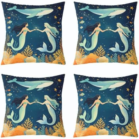 Castle Fairy Starry Mermaid Throw Pillow Covers Pack of 4,Cosmic Ocean