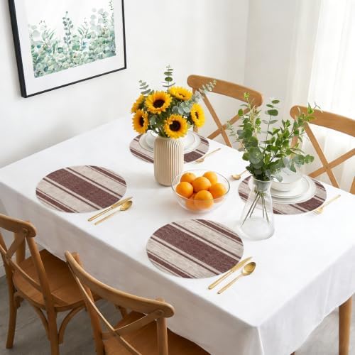 Brown Stripes Placemats Set of 6 Beige Tan Center Band Linen Texture