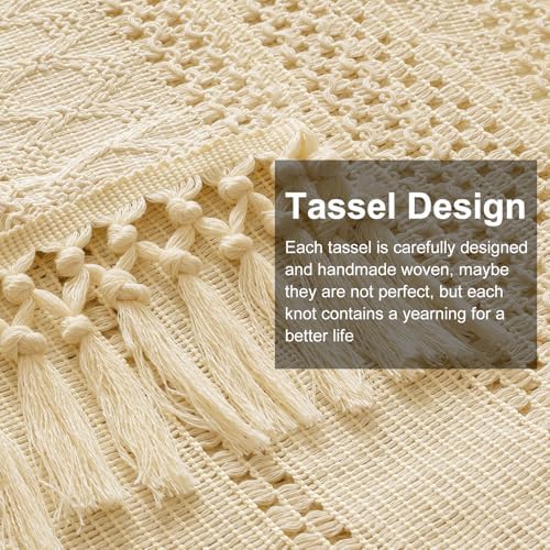 OTOSTAR Boho Table Runner Beige Macrame Table Runners with Tassels