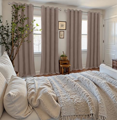 Taupe Velvet Blackout Curtains 84 Inch Length 2 Panels for Living Room