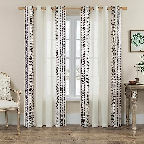 FOLKSIDE Linen Curtains 84 Inch Length 2 Panels Set for Living Room