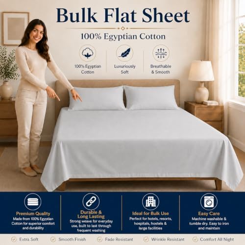 USSG HOMEBEDDING Full XL Flat Sheet Only, 100% Cotton Flat Sheet, 1000