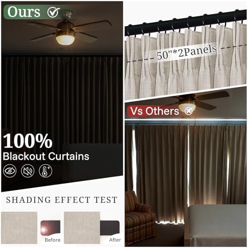 120 Inch Extra Long 50"W Pinch Pleated Greyish Brown Linen Curtains
