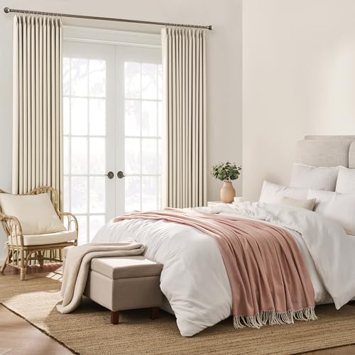 KEQIAOSUOCAI Pinch Pleated Cream Beige Curtains 120 Inches Long for