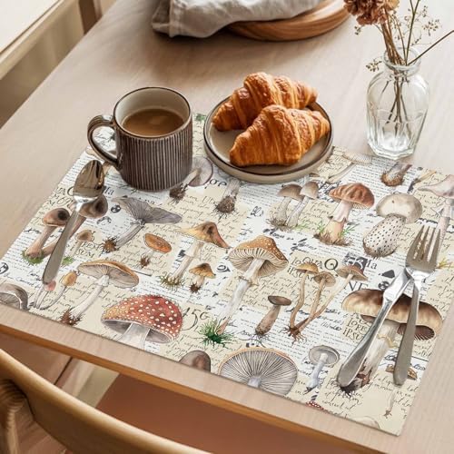 Placemats Set of 8, Mushroom Woven Placemat, Linen Place Mats for