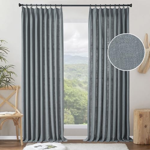 Pinch Pleated Light Filtering Linen Curtains 2 Panels, 34W X 108L