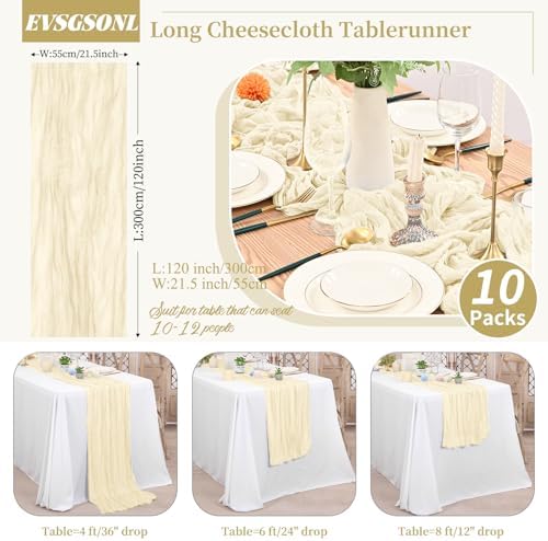 10 Pack Ivory Cheesecloth Table Runner Long,21.5 x 120 Inch