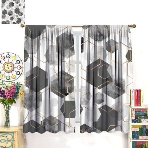 Grey Modern Curtains Gray Geometric Art Abstract Curtain with Rod