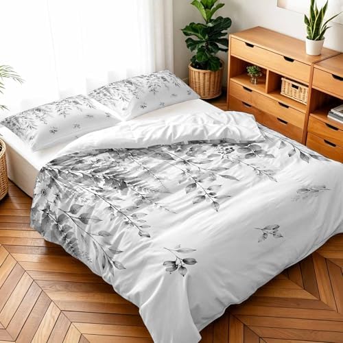 3 Pieces Duvet Cover Country Gray Eucalyptus Leaf Luxury Soft