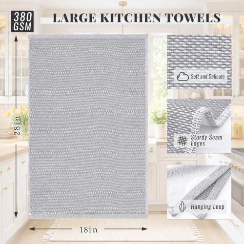 Homaxy 380 GSM Yarn Dyed Kitchen Towels 18"x28", 3 Pack, Dark Grey