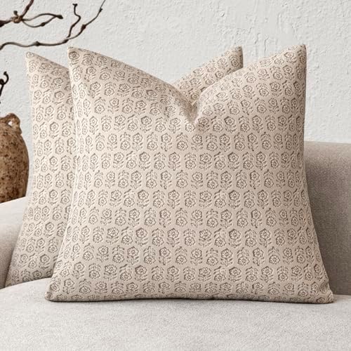 Foindtower Decorative Floral Print Throw Pillow Covers 20×20 Ivory