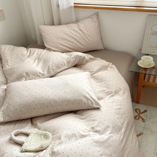 LifeTB Polka Dot Duvet Cover Set King, 100% Muslin Cotton Khaki Duvet