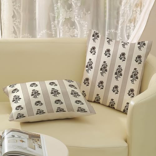 Floral Pillow Covers 20x20 Inch Set of 2 Block Print Brown Throw