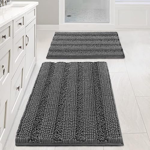 H.VERSAILTEX Grey Bathroom Rug Set Bath Mats, 2 Piece Bath Rugs Non