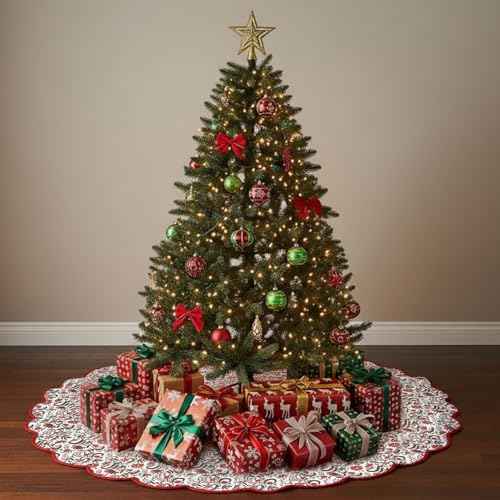 MiniInflat 60" Red Floral Christmas Tree Skirt