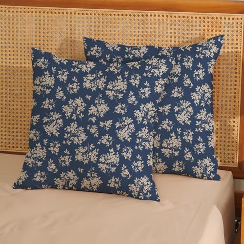 Spring Flower Pillow Covers 22x22 Chinoiserie Navy Blue Floral
