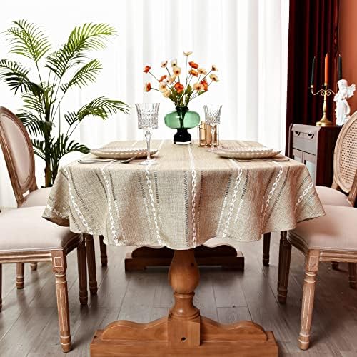 Boho Oval Tablecloth 60 x 84 Inches, Farmhouse Striped Washable
