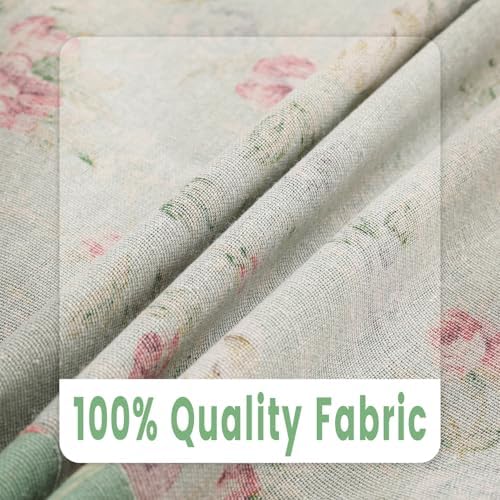 1 Pair Floral on Green Linen Curtains Rustic Country Style Light
