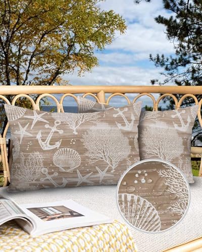 Outdoor Pillow Covers with Inserts,Brown Anchor Nautical Waterproof