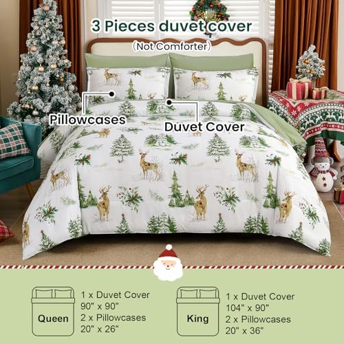 Luxudecor Christmas Duvet Cover Set King Size 3 Pieces,White Christmas