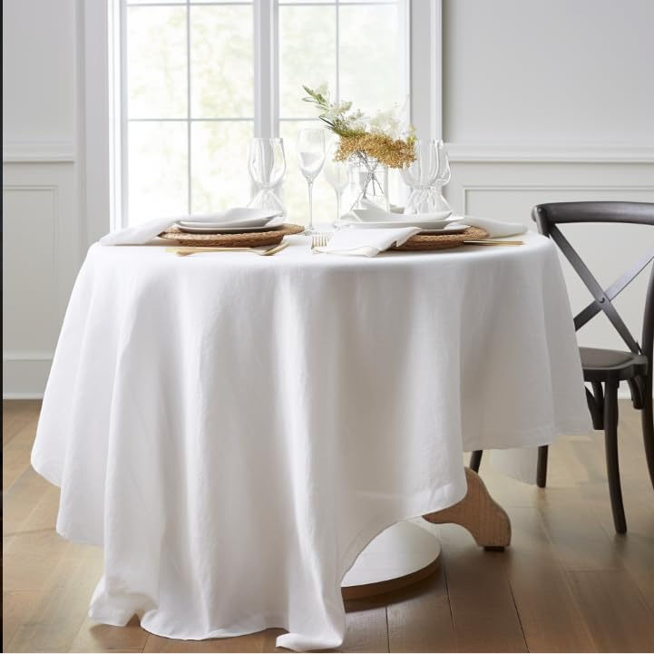 EVERLY 100% Pure Linen Round Tablecloths 90Inch Round Machine Washable