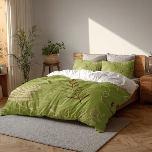 Batmerry Green Brown Branch Leaves Queen Size 100% Cotton Duvet Cover