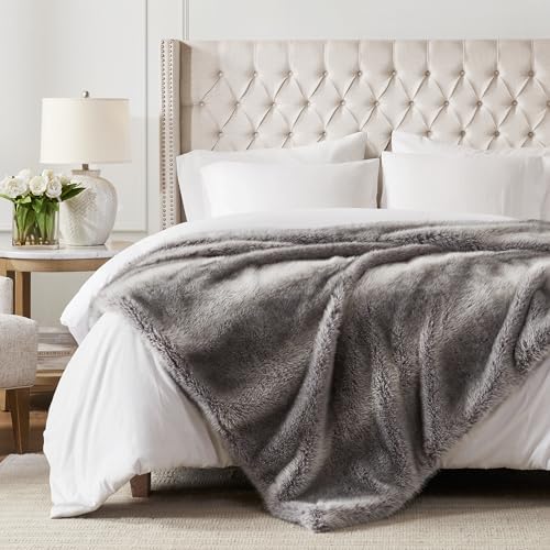 Hyde Lane Soft Faux Fur Throw Blanket, Luxury Fluffy Grey Blankets for