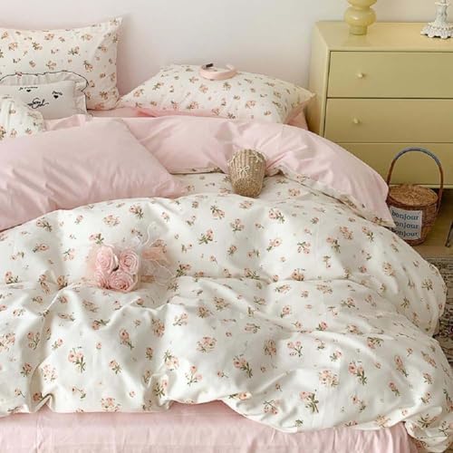 Nayoroom Pink Floral Duvet Cover Set Queen Green Botanical Flower