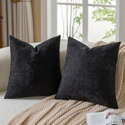 MANDIOO Pack of 2 Faux Linen Chenille Throw Pillow Covers Decorative
