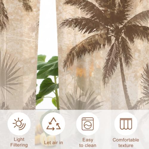 Palm Trees Sheer Curtains 72 Inches Long, Tropical Coconut Palms