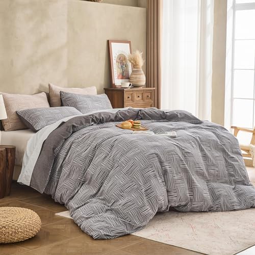 Simple&Opulence 100% Cotton Duvet Cover Queen Size, 3 Pcs Checkered