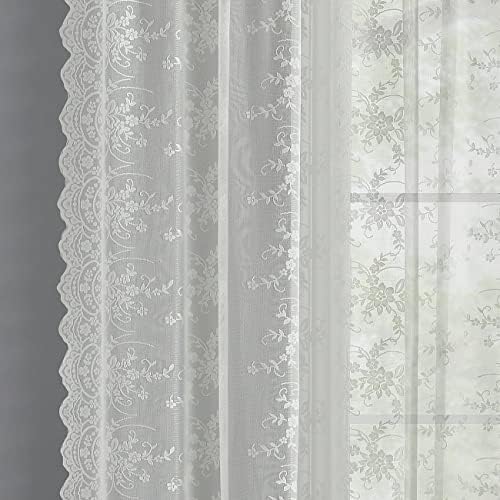 Kotile Long Ivory Floral Lace Curtains for Living Room 52x108 Inch 2