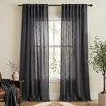 Dark Grey Linen Curtains 108 Inches Long 2 Panels Set, 9FT Extra Long
