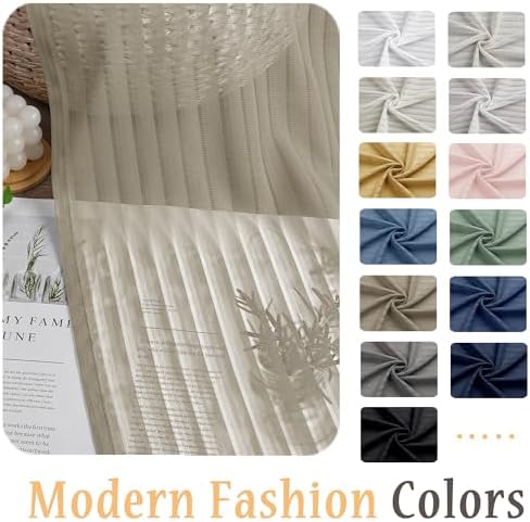 OWENIE Taupe Sheer Curtains - 84 Inches Long 2 Panels Set for Living