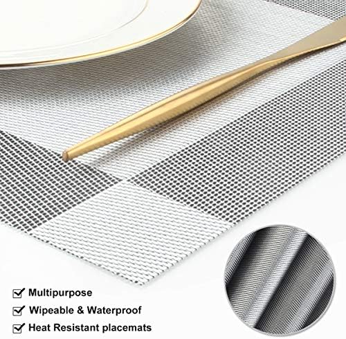 DACHUI Placemats Set of 6, Linen Look Woven Place Mats (Silver Grey)