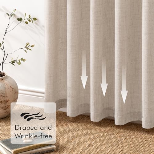 MIULEE Faux Linen Curtains 72 Inch Length 2 Panels Natural Beige Semi