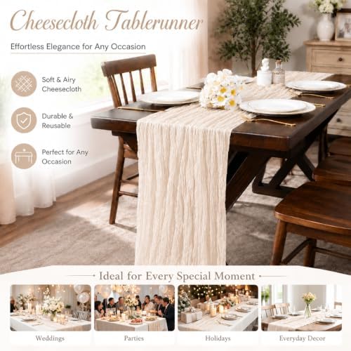 12 Pack Beige Cheesecloth Table Runner 17x108 Inch Easter Spring Boho