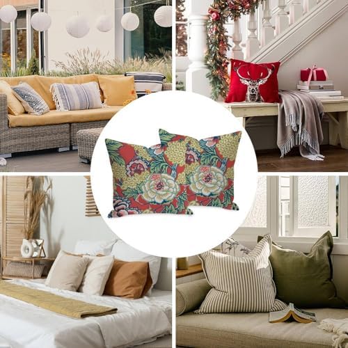 Chinoiserie Red Peony Floral Pillow Covers Set of 2, Cozy Peony