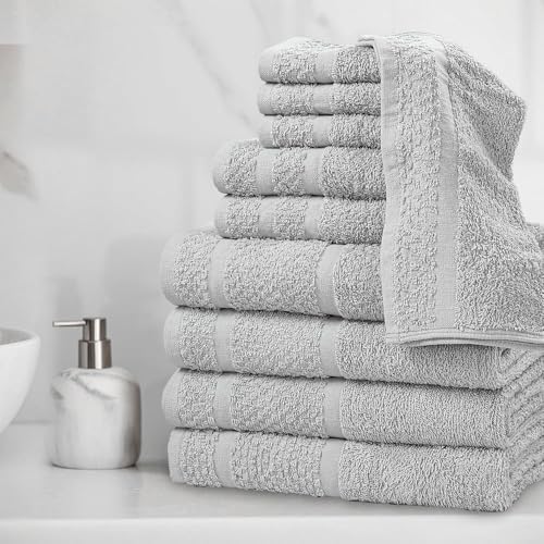 10 Piece Towel Set with Upgraded Softness and Durability, Grey