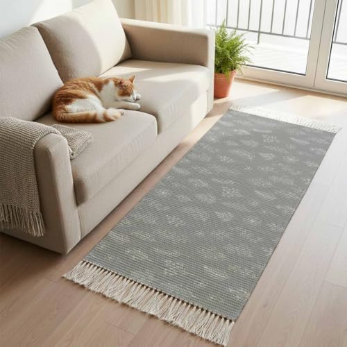 Grey Botanical Hallway Runner Rug 2'x5', Farmhouse Summer Floral