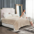 Cozy Bliss Faux Fur Throw Blanket for Couch, Cozy Warm Plush Striped