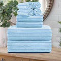 8 Pcs Blue Cabana Stripe Bath Sheet Set Oversized Bath Towel-2