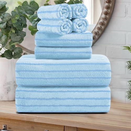 8 Pcs Blue Cabana Stripe Bath Sheet Set Oversized Bath Towel-2