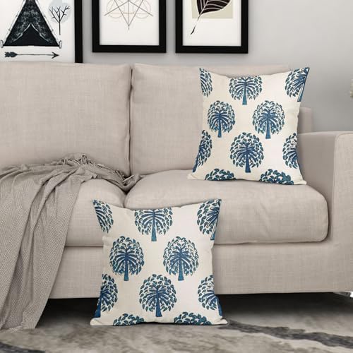 Navy Blue Teal Tree Pillow Covers 22X22 Inch Set of 2 Vintage Boho