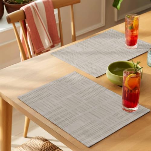 Abstract Grey Placemats Set of 8, Cotton Linen Fabric Place Mats