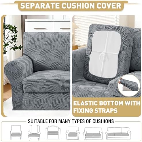 JIVINER 3 Pieces Couch Cover for 2 Extra Large Cushion Couch, Stretch