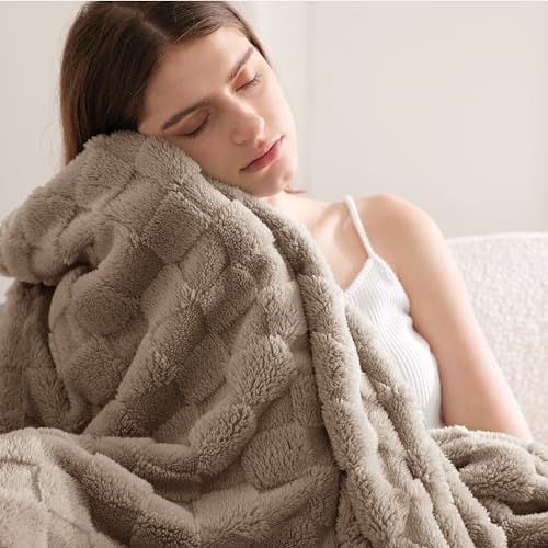 Bedsure Light Taupe Fleece Blanket for Couch&Twin Blanket for Couch