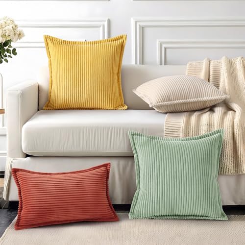 Mecatny Corduroy Fall Throw Pillow Covers 20x20 Set of 2 Mustard