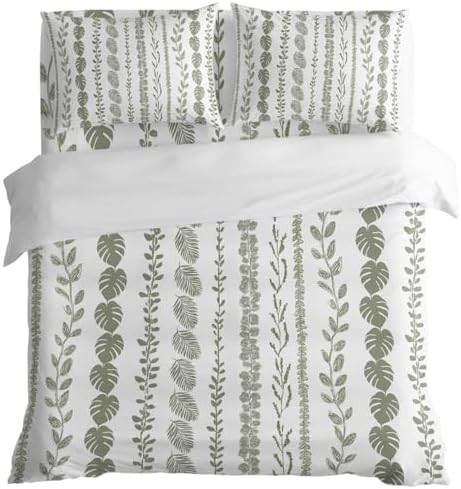 Sage Green Leaf California King 4 Piece Duvet Cover Set, Summer